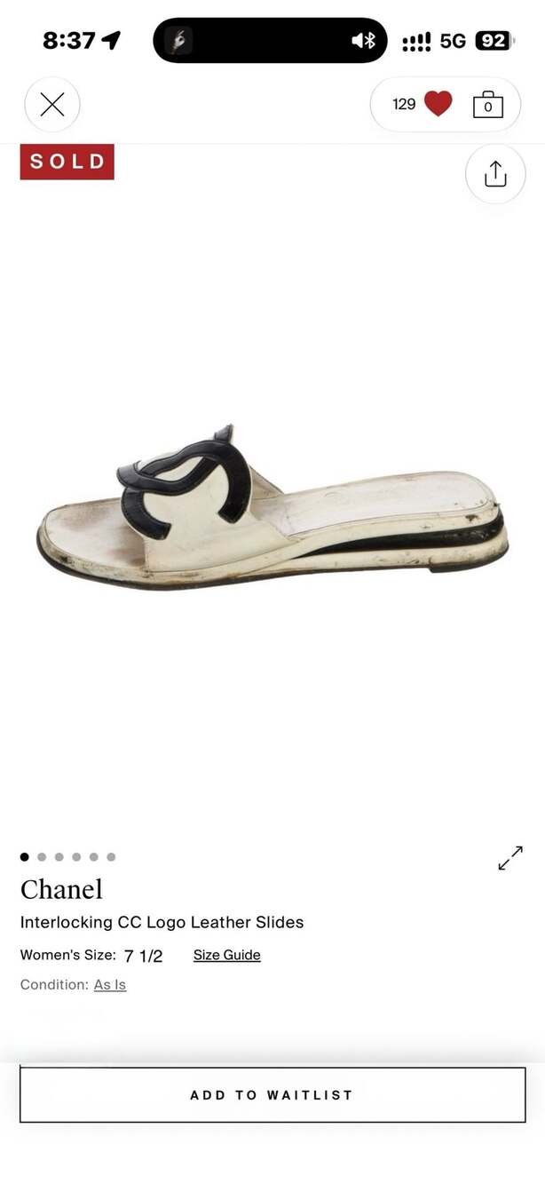 Rare Vintage 2000 Authentic Chanel CC White Leather Slide Sandals US 5.5 EU 35.5